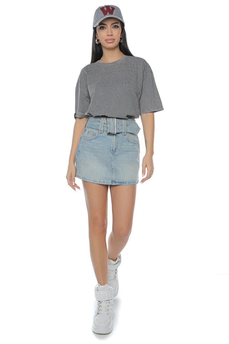Tricou Damă Gri Deschis cu Pietre Jolly