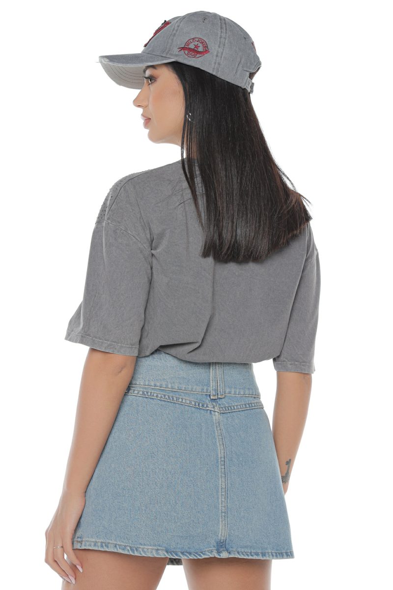 Tricou Damă Gri Deschis cu Pietre Jolly