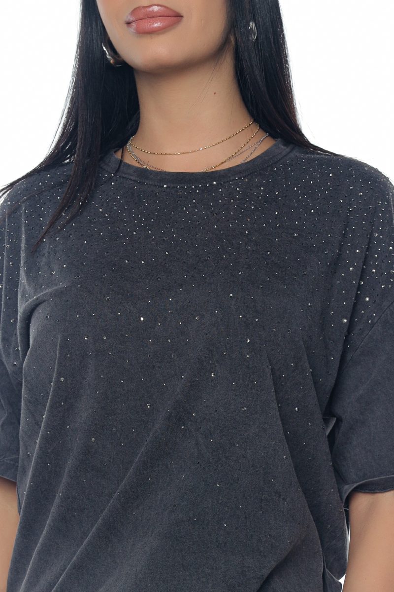 Tricou Damă Gri Închis cu Pietre Jolly