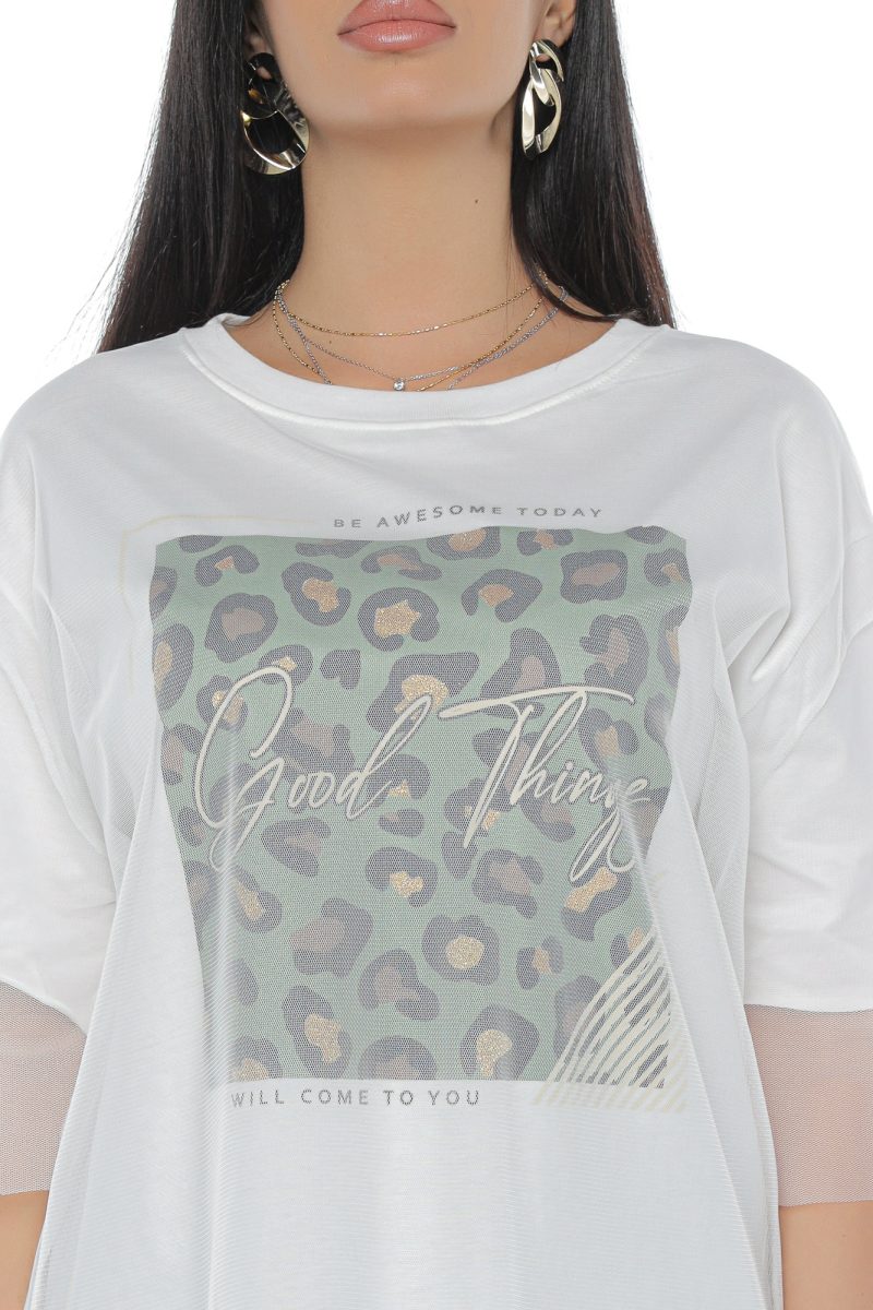 Tricou Damă Plasă Alb cu Imprimeu Tilly