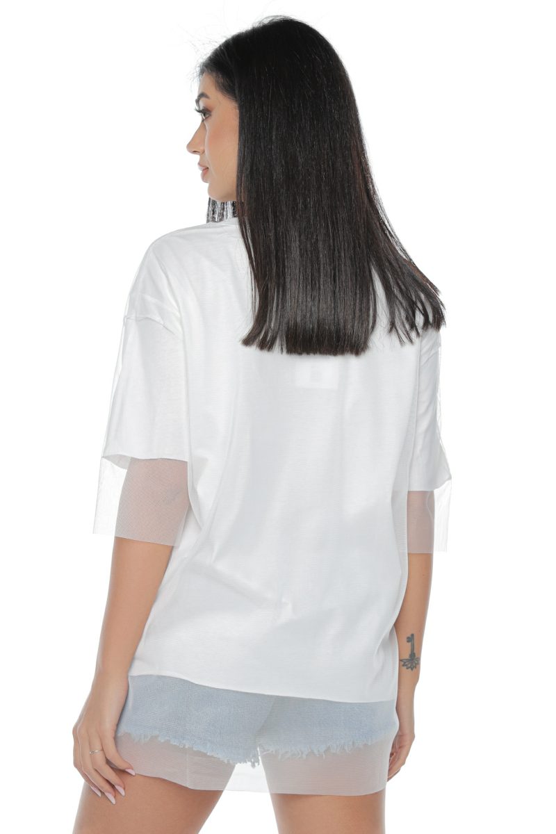 Tricou Damă Plasă Alb cu Imprimeu Tilly
