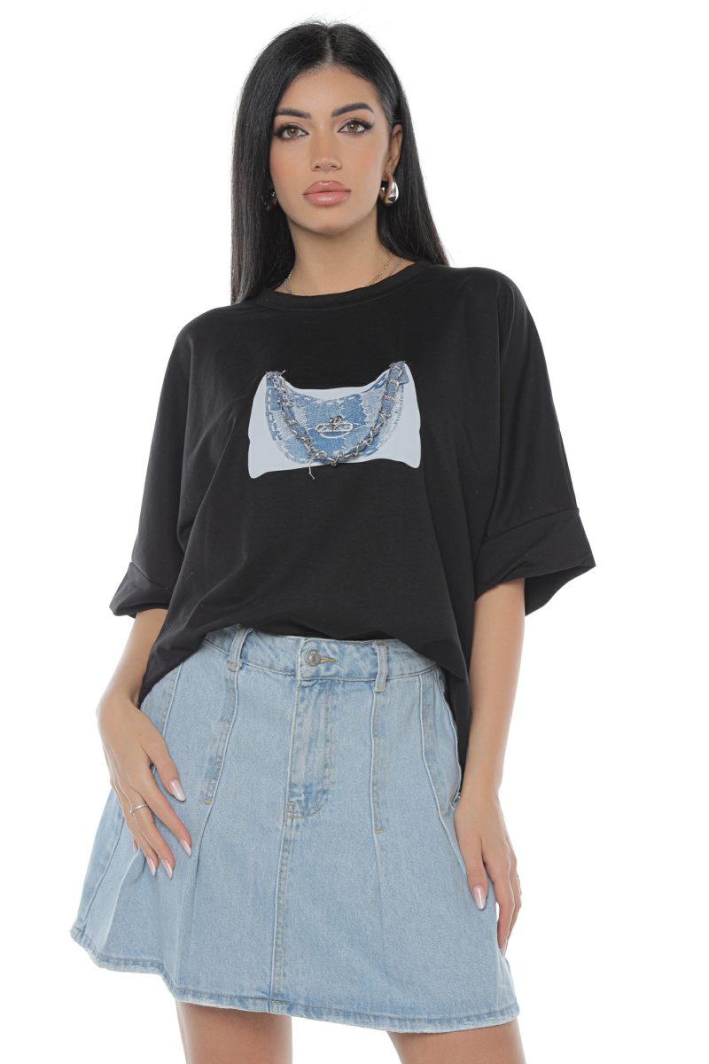 Tricou Damă Negru cu Lanț Iris