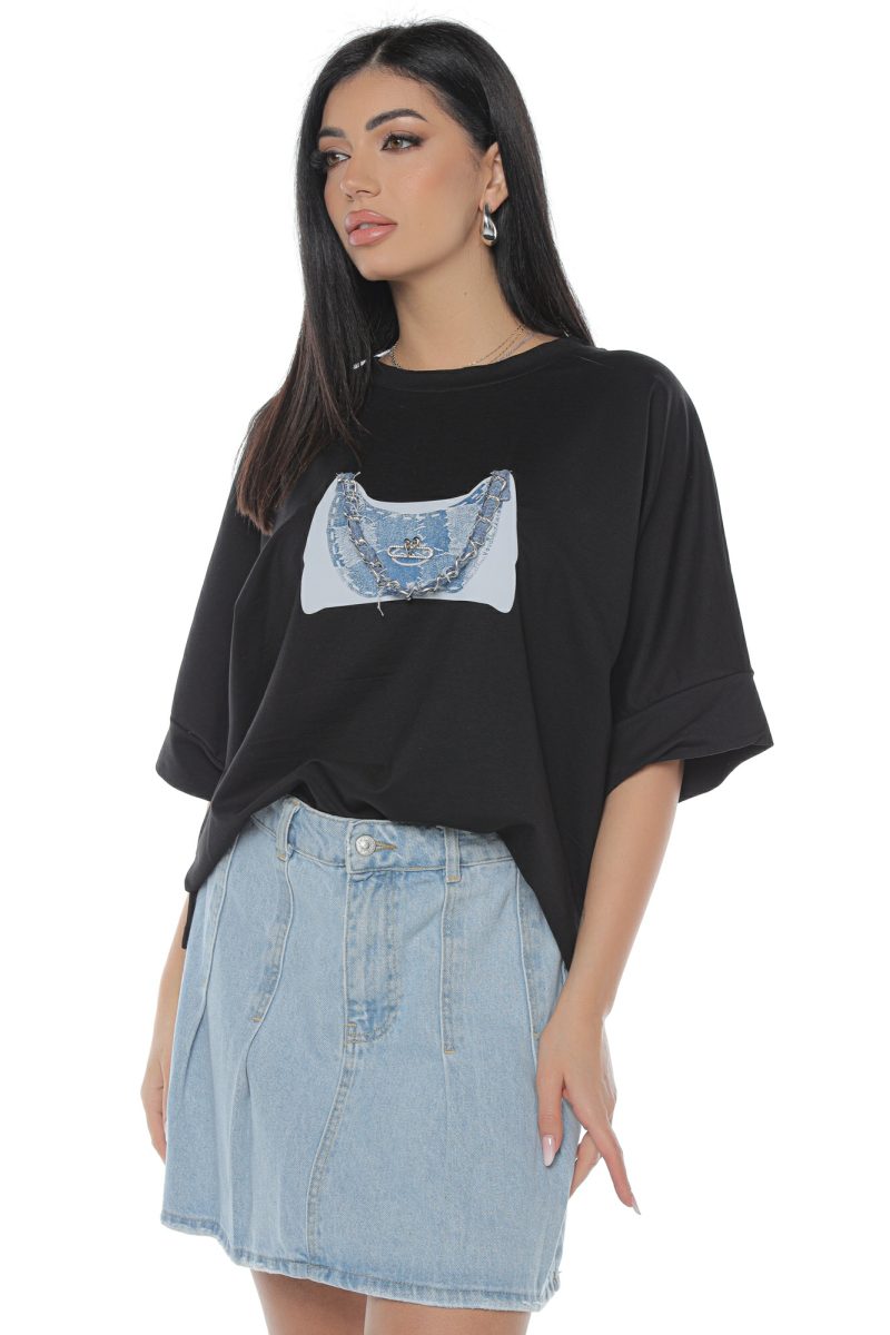 Tricou Damă Negru cu Lanț Iris