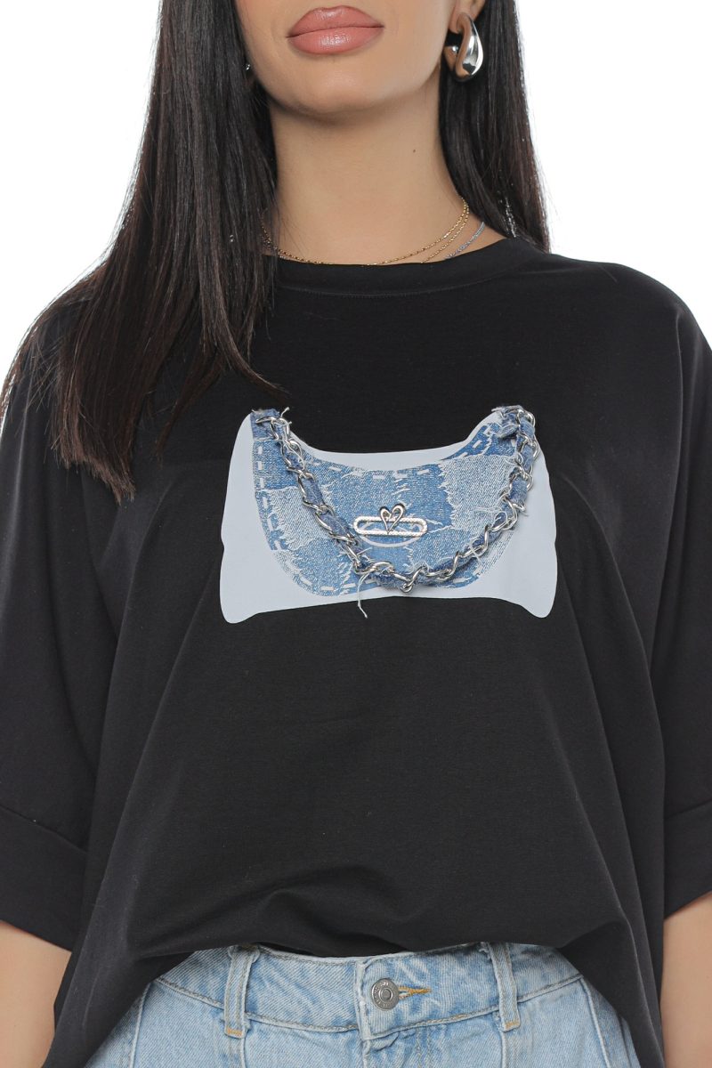 Tricou Damă Negru cu Lanț Iris